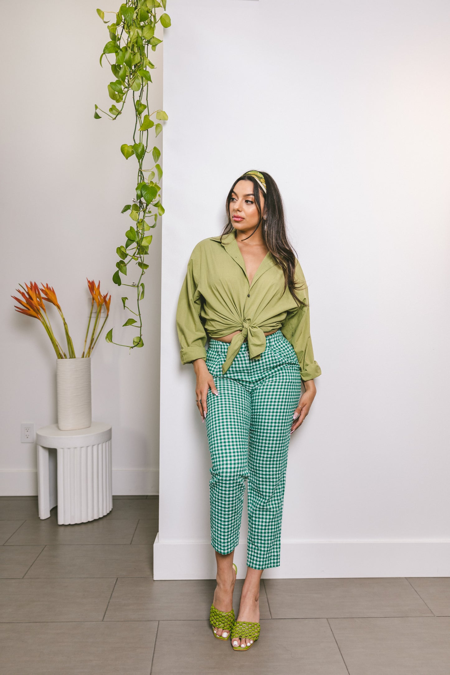 Cropped Gingham Pants