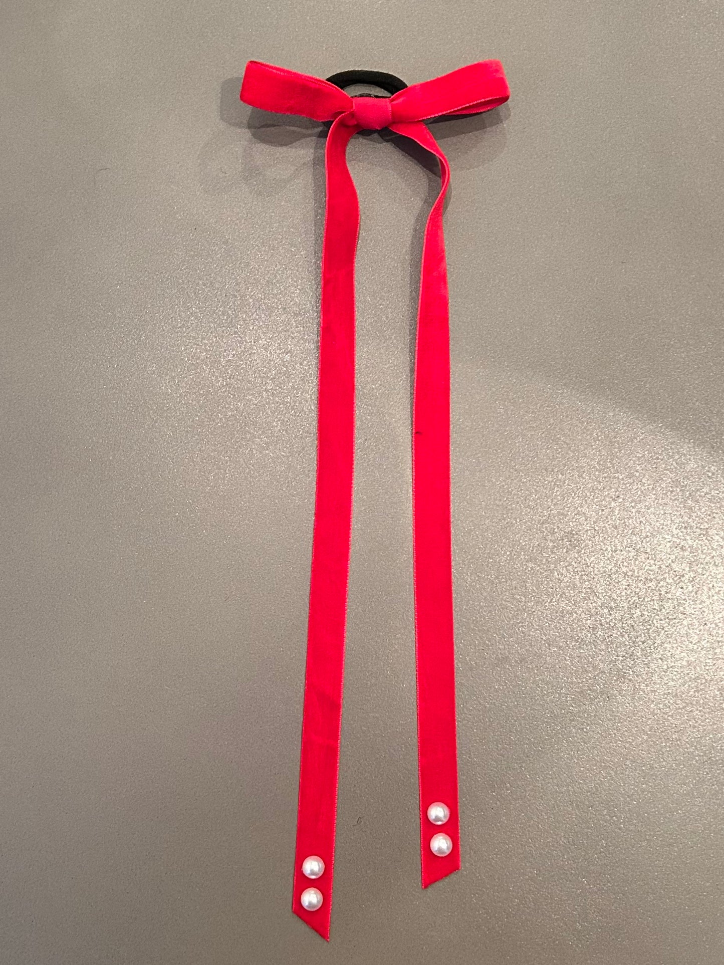 Red Bow with Double Pearl